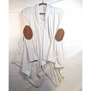Lyss Loo Women's White Ribbed Knit Open Front Draped Elbow Patch Cardigan S